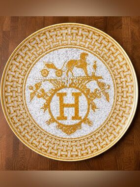 Hermès Mosaique Au 24 Gold Charger Plate / Platter 12.75” Made in France